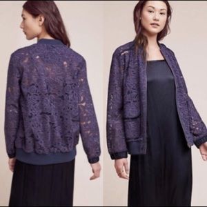 Anthropologie Elevenses Miranda Lace Bomber Jacket